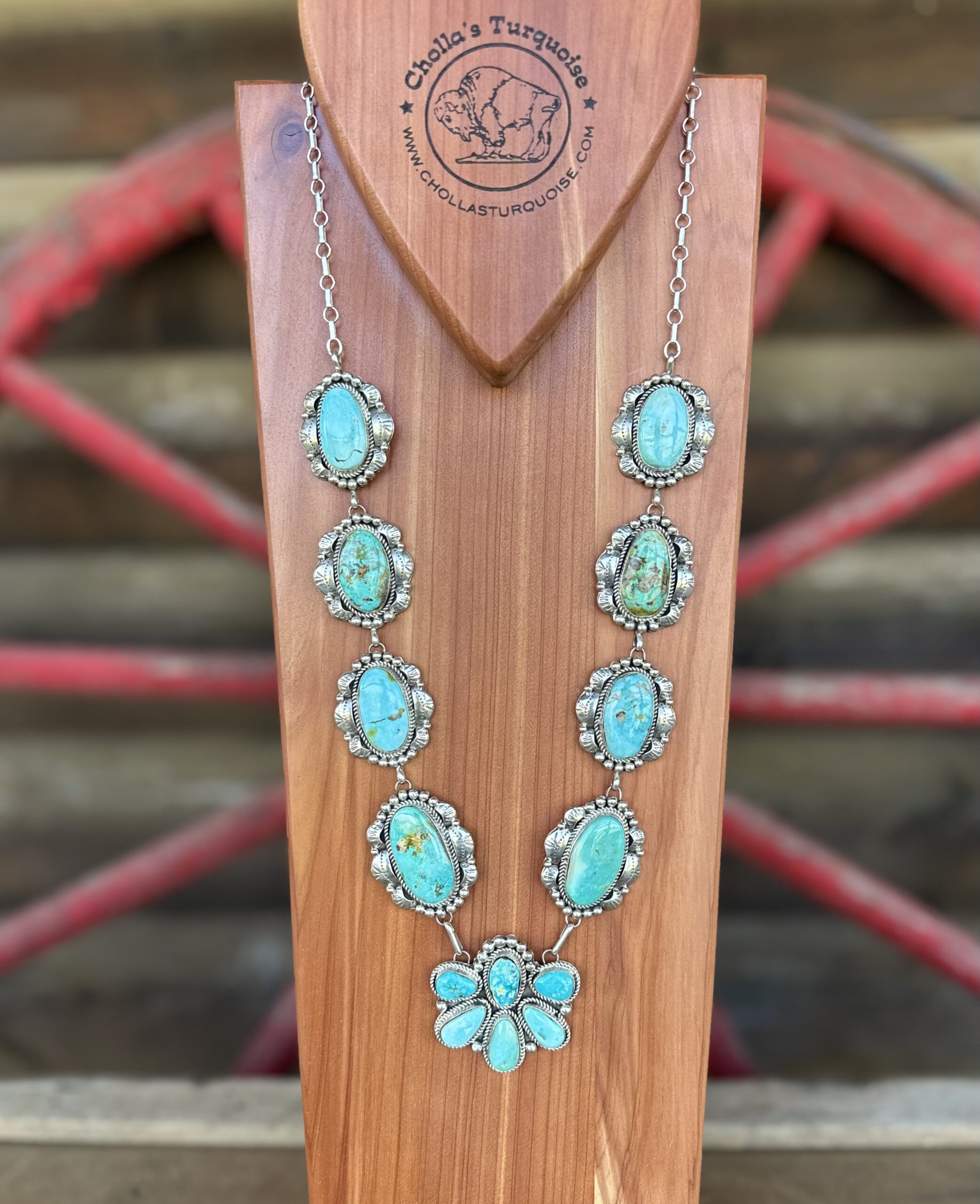 Turquoise Cluster Lariat Necklace Navajo - Squash Blossom Ranch